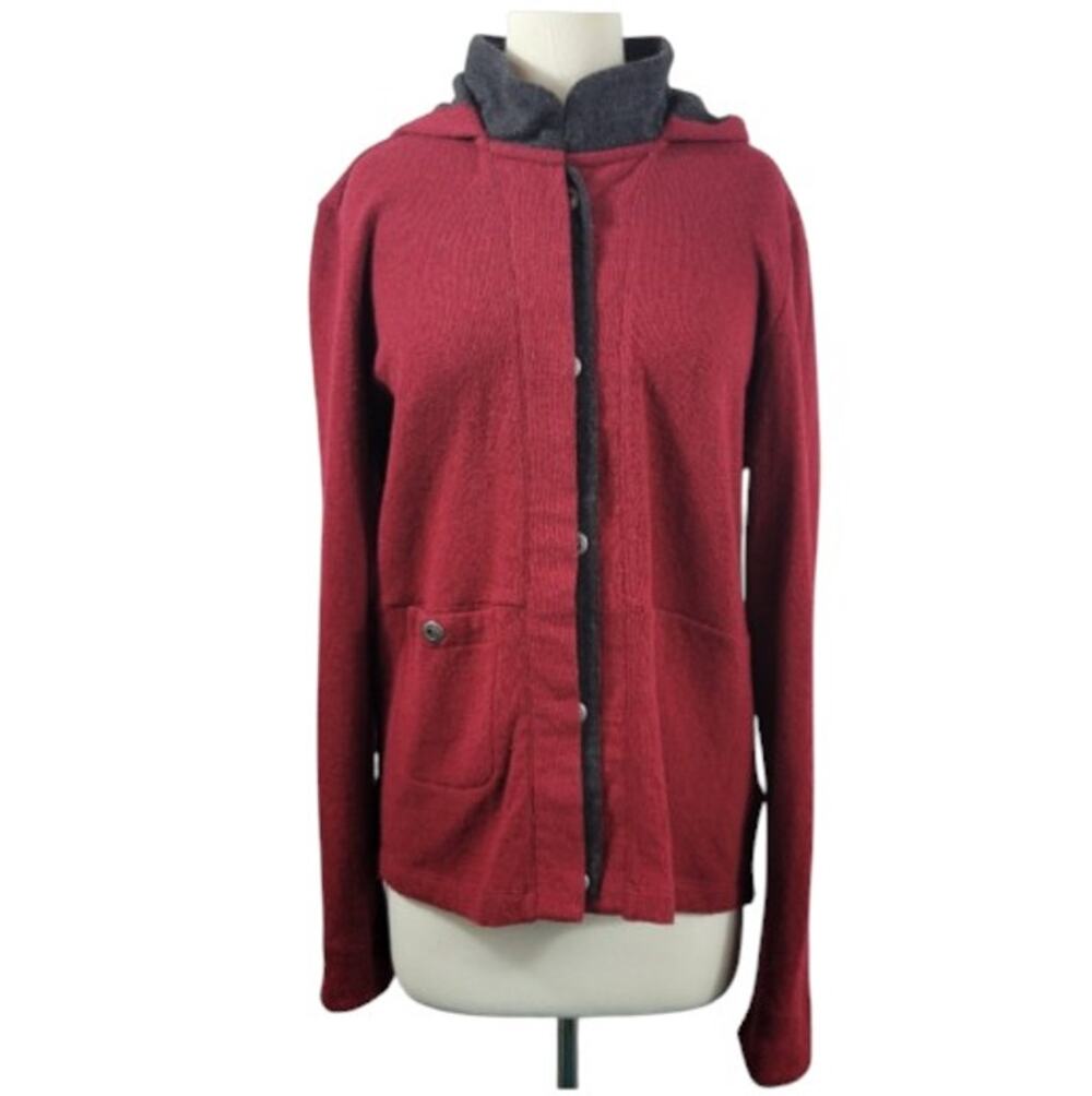 Horny Toad Toad & Co Monterosa Hooded Wool Blend Jacket Snap Zip Ruby L